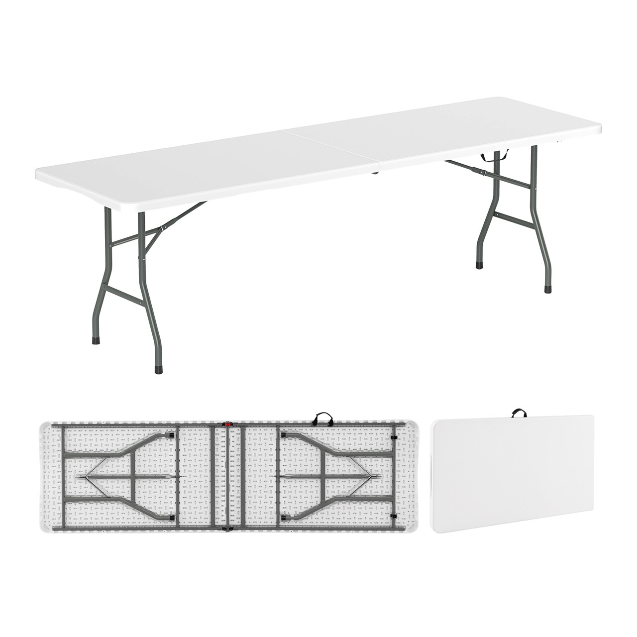 8 Feet Patio Portable Fold-in-Half Table with Robust Metal Legs and Joint Safety Lock